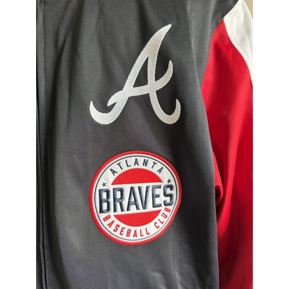 New Era Atlanta Braves Mens Jacket Size L MLB Baseball Navy Blue Full Zip Logo - Picture 2 of 7